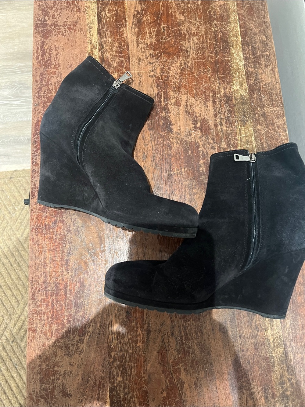 Prada Black Suede Wedge Ankle Boots